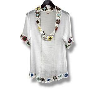 Beach By Exist Swimsuit Coverup Top  White / Knit Floral Size S/M 19‎ x 30